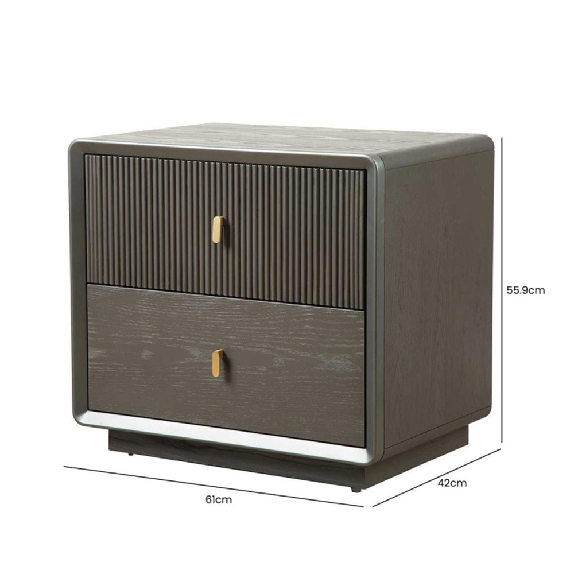 Amelie Bedside Cabinet - 2 Drawer - Smoke Grey Elm