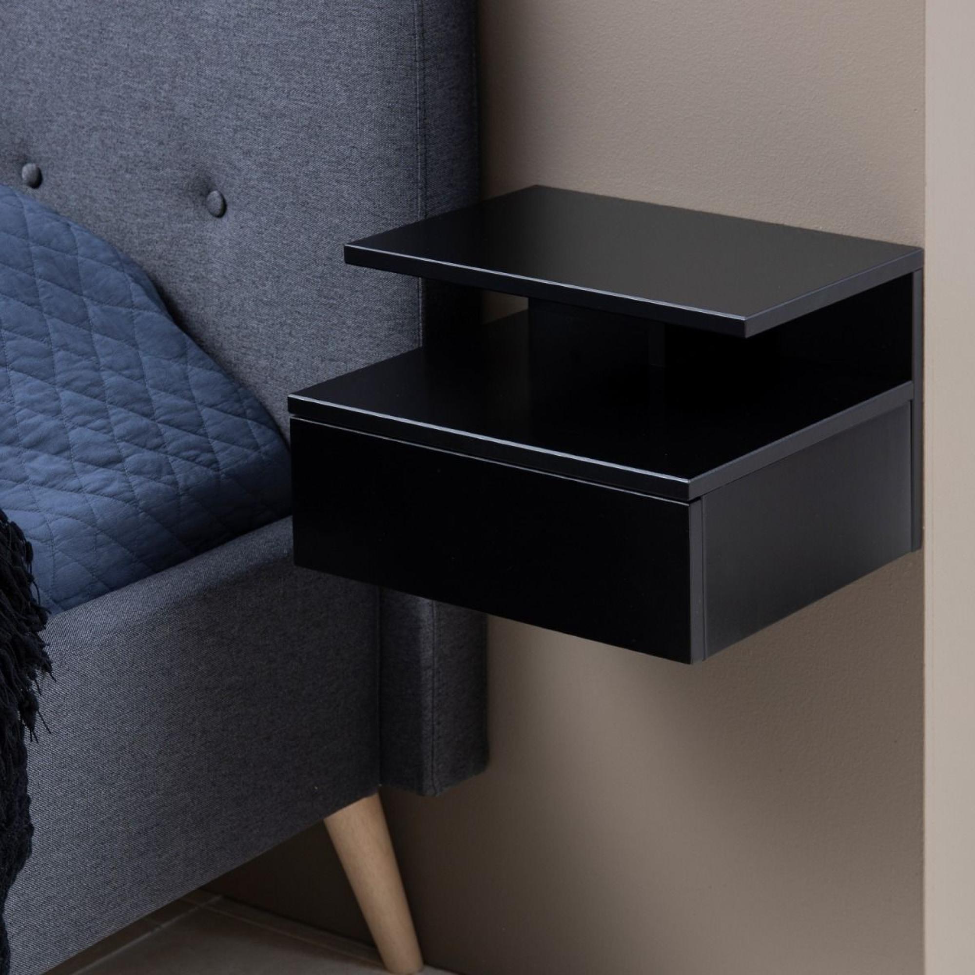 Ashlan Black 1 Drawer Floating Bedside Table