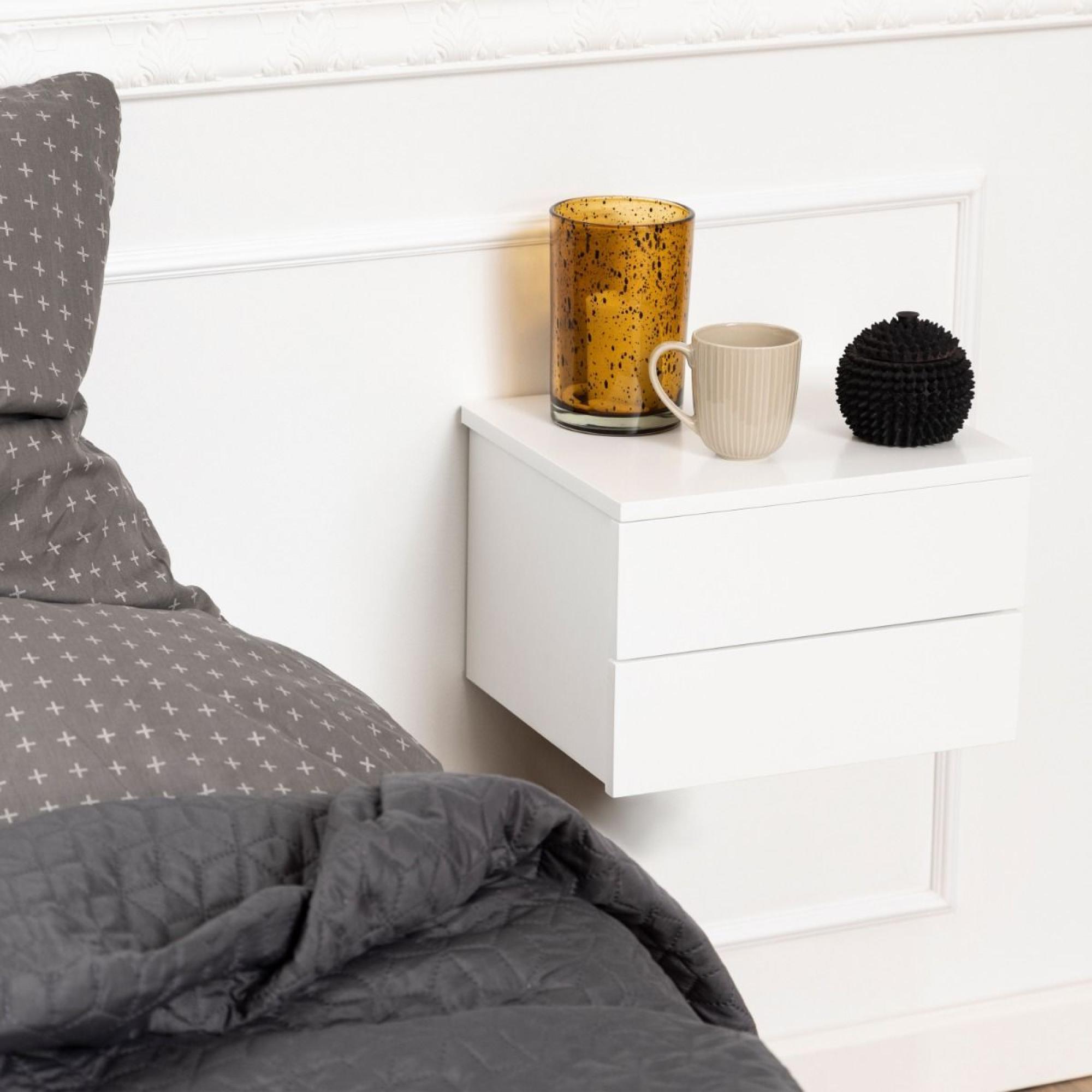 Avignon White 2 Drawer Floating Bedside Table