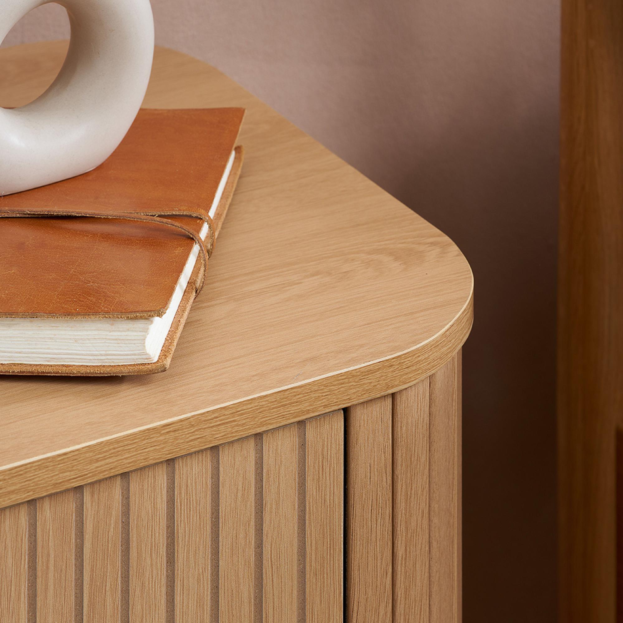 Axel Curved Bedside Cabinet - 2 Drawer - Oak Fluted