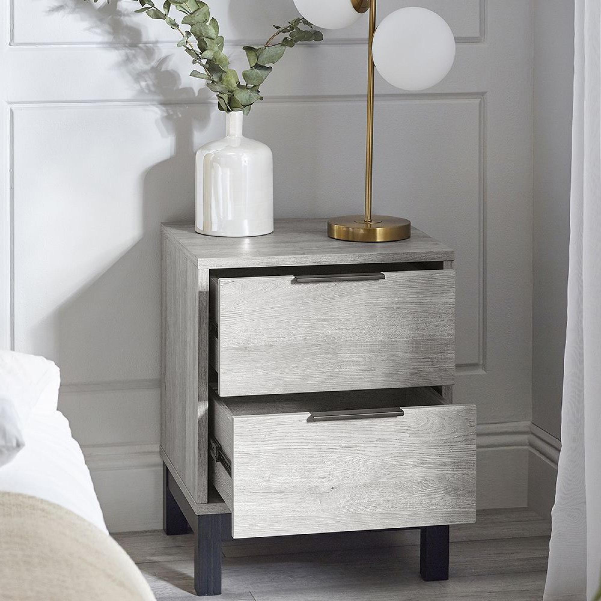 Bali Grey Oak Bedside Cabinet - 2 Drawer