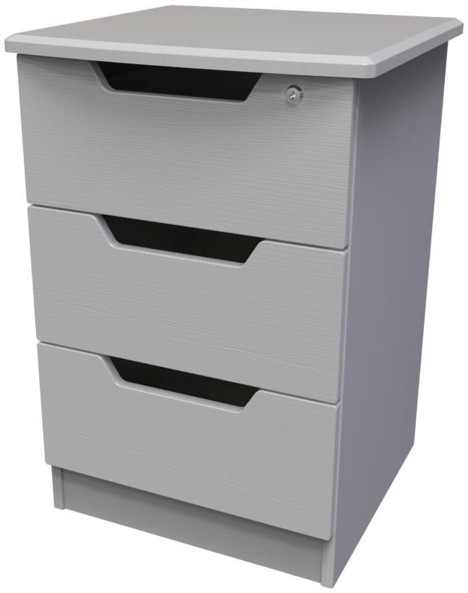 Bella Bedside Cabinet - 3 Drawer with Lock - Grey Ash