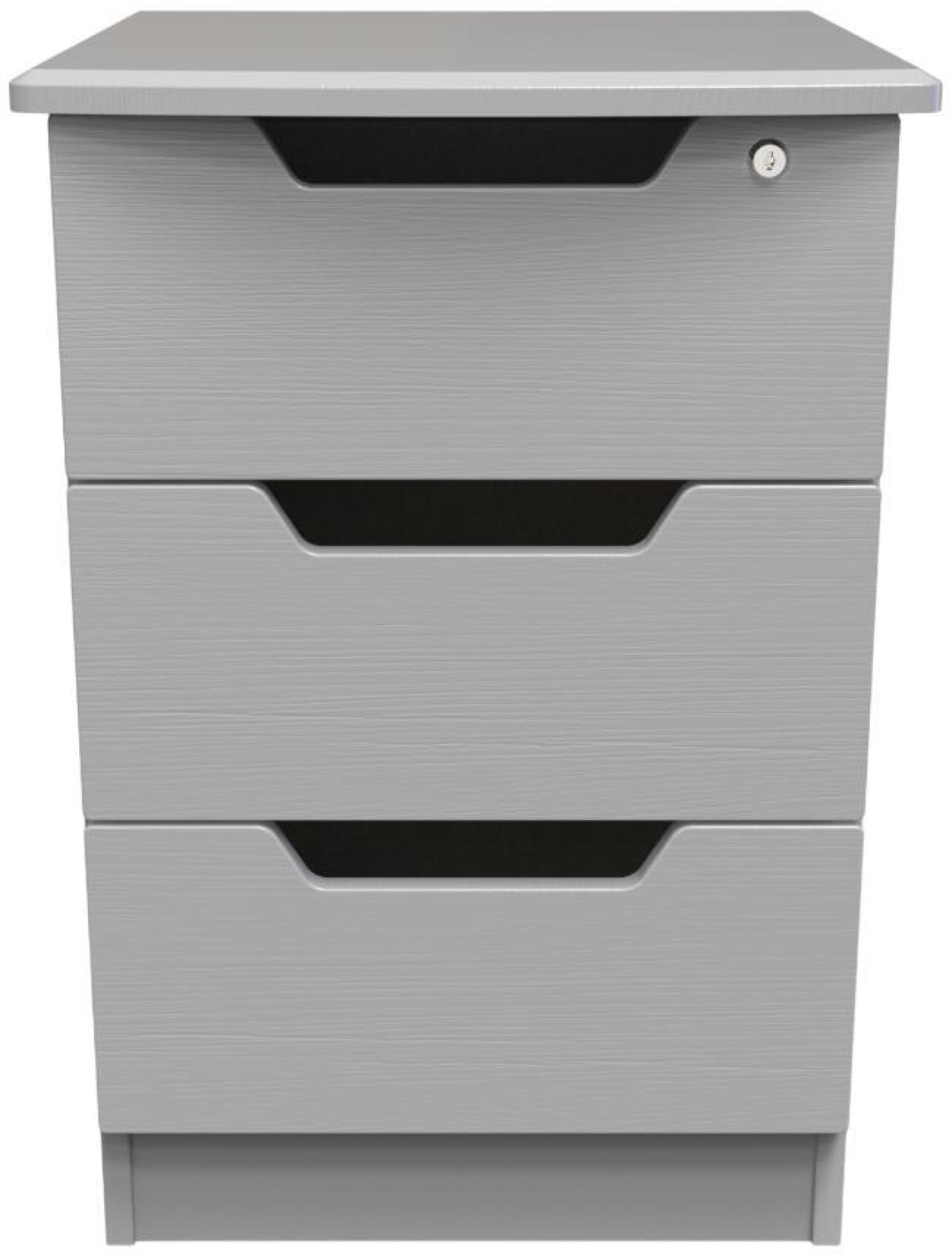 Bella Bedside Cabinet - 3 Drawer with Lock - Grey Ash