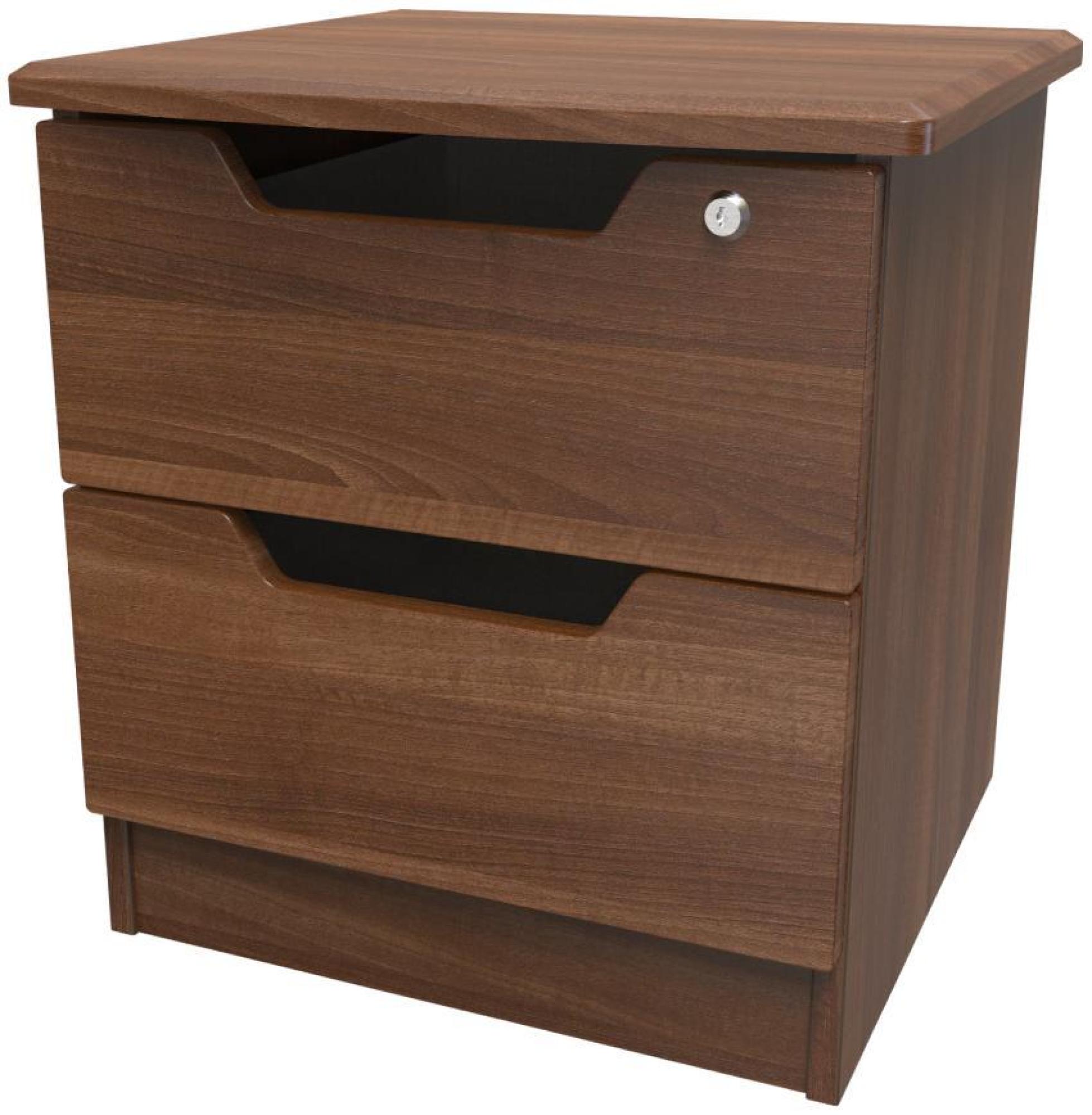 Bella Bedside Cabinet - 2 Drawer with Lock - Walnut