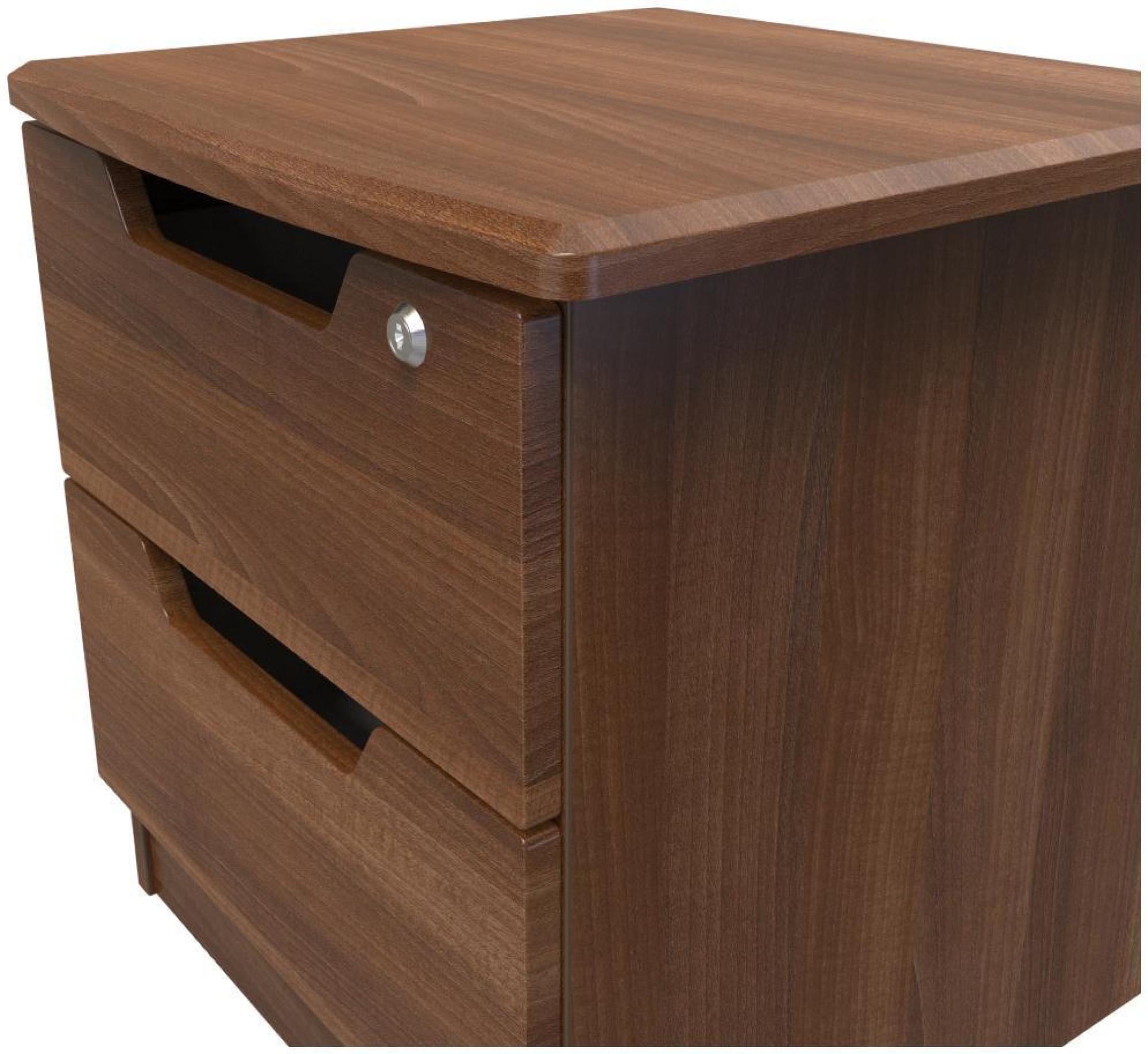 Bella Bedside Cabinet - 2 Drawer with Lock - Walnut