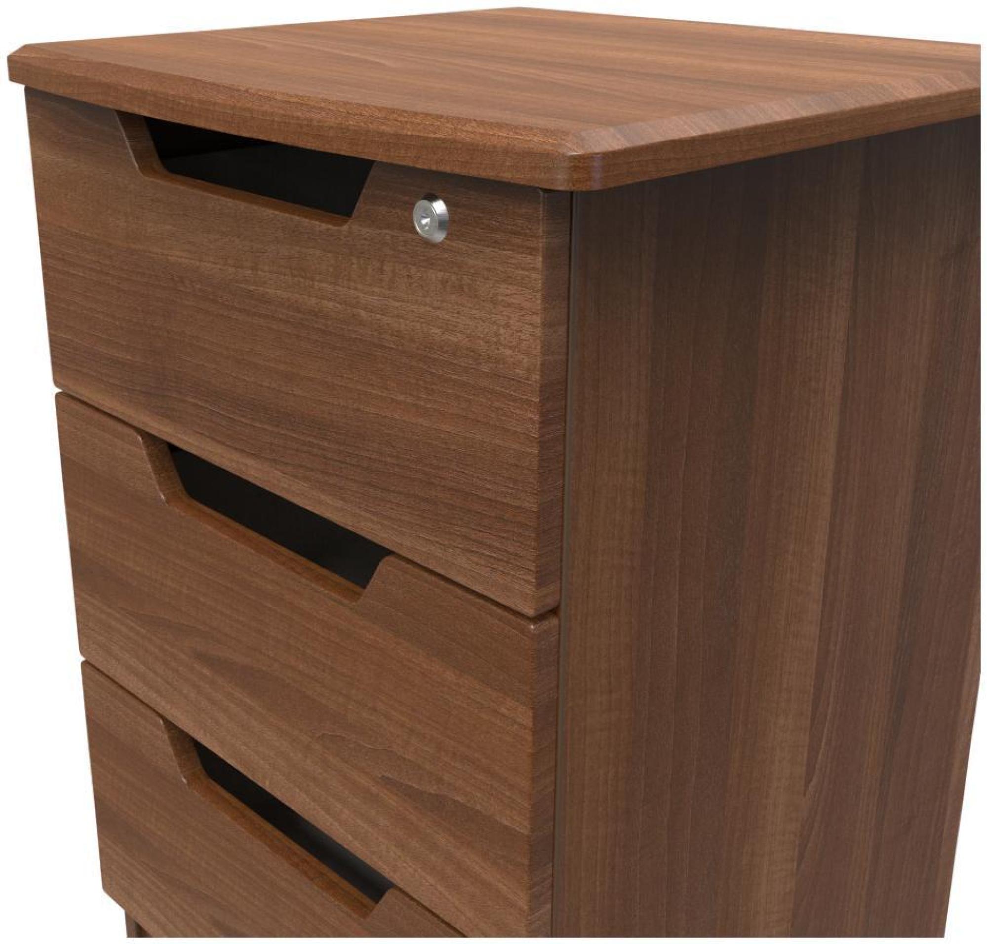 Bella Bedside Cabinet - 3 Drawer with Lock - Walnut