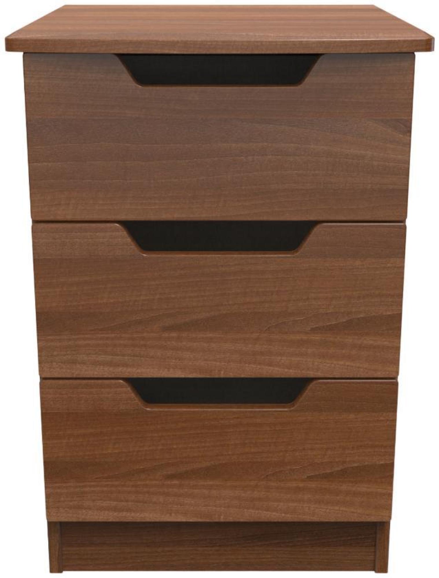 Bella Walnut Effect 3 Drawer Bedside Cabinet