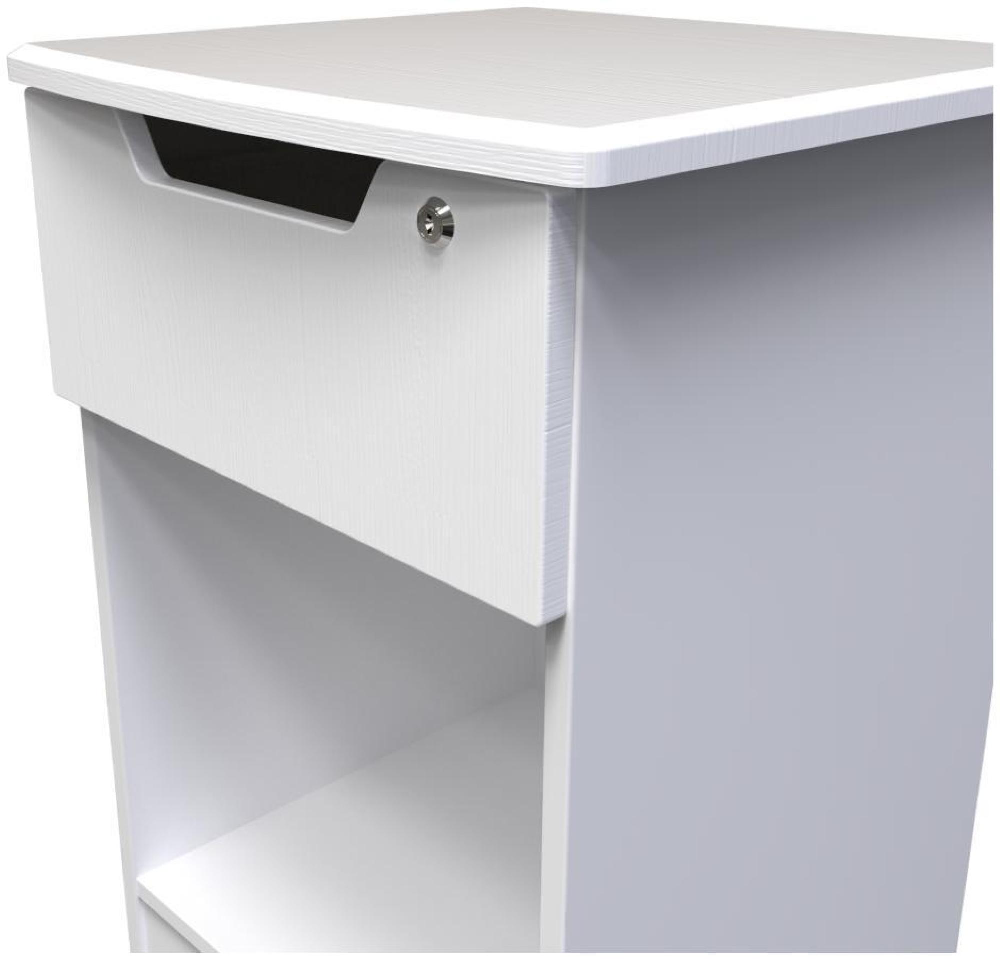 Bella Bedside Cabinet - 1 Drawer with Lock - White