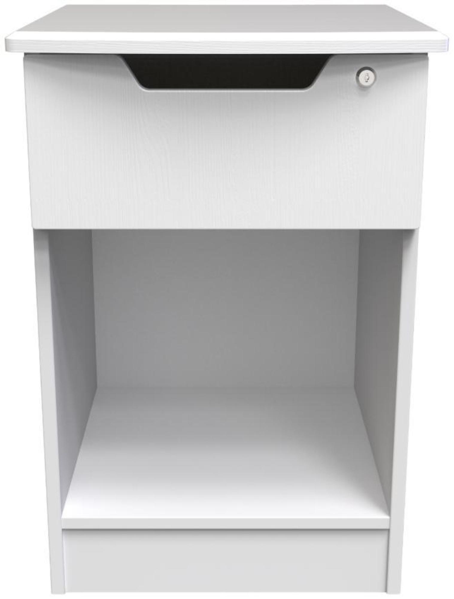 Bella White 1 Drawer Bedside Table with Lock