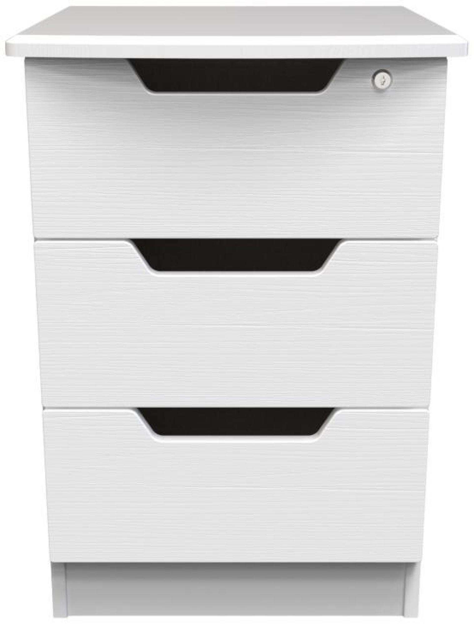 Bella Bedside Cabinet - 3 Drawer with Lock - White