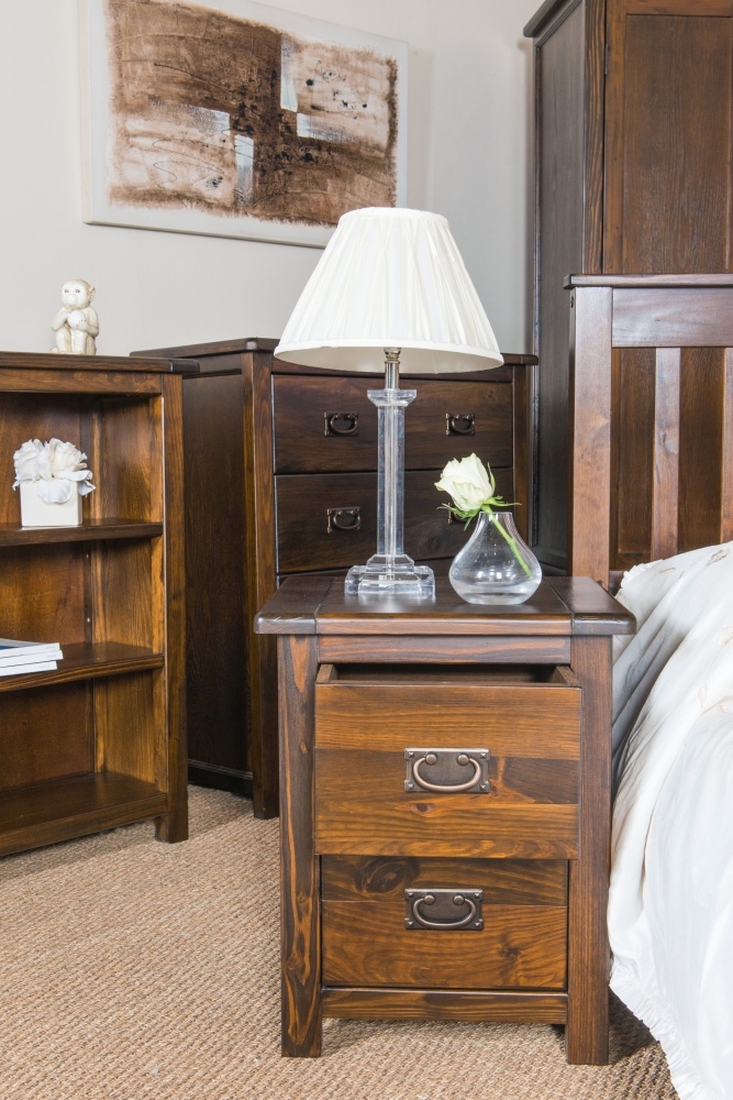 Boston Bedside Cabinet - 2 Drawer - Dark Wood