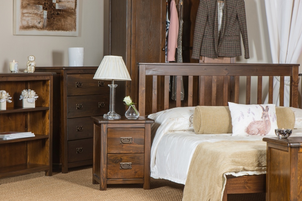 Boston Bedside Cabinet - 2 Drawer - Dark Wood