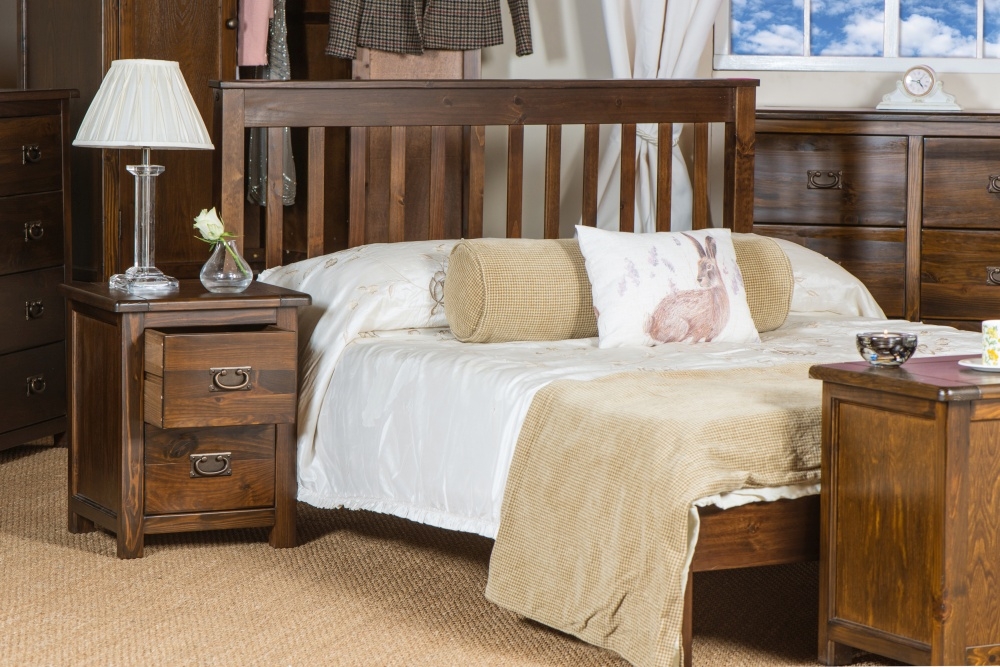 Boston Bedside Cabinet - 2 Drawer - Dark Wood