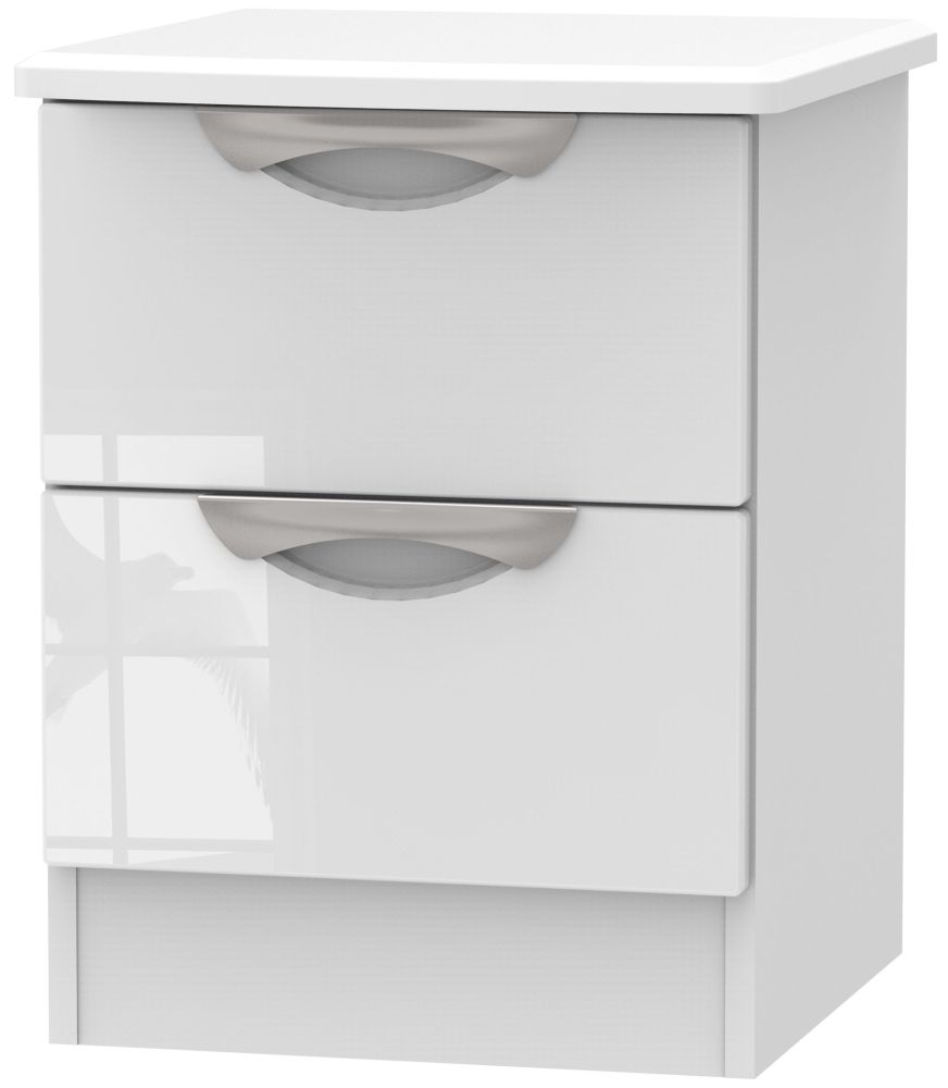 Camden Bedside Cabinet - 2 Drawer - White Gloss