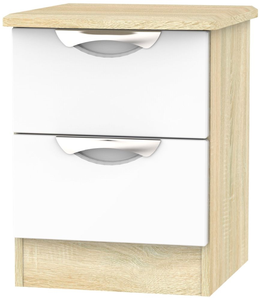 Camden Bedside Cabinet - 2 Drawer - White Gloss and Oak