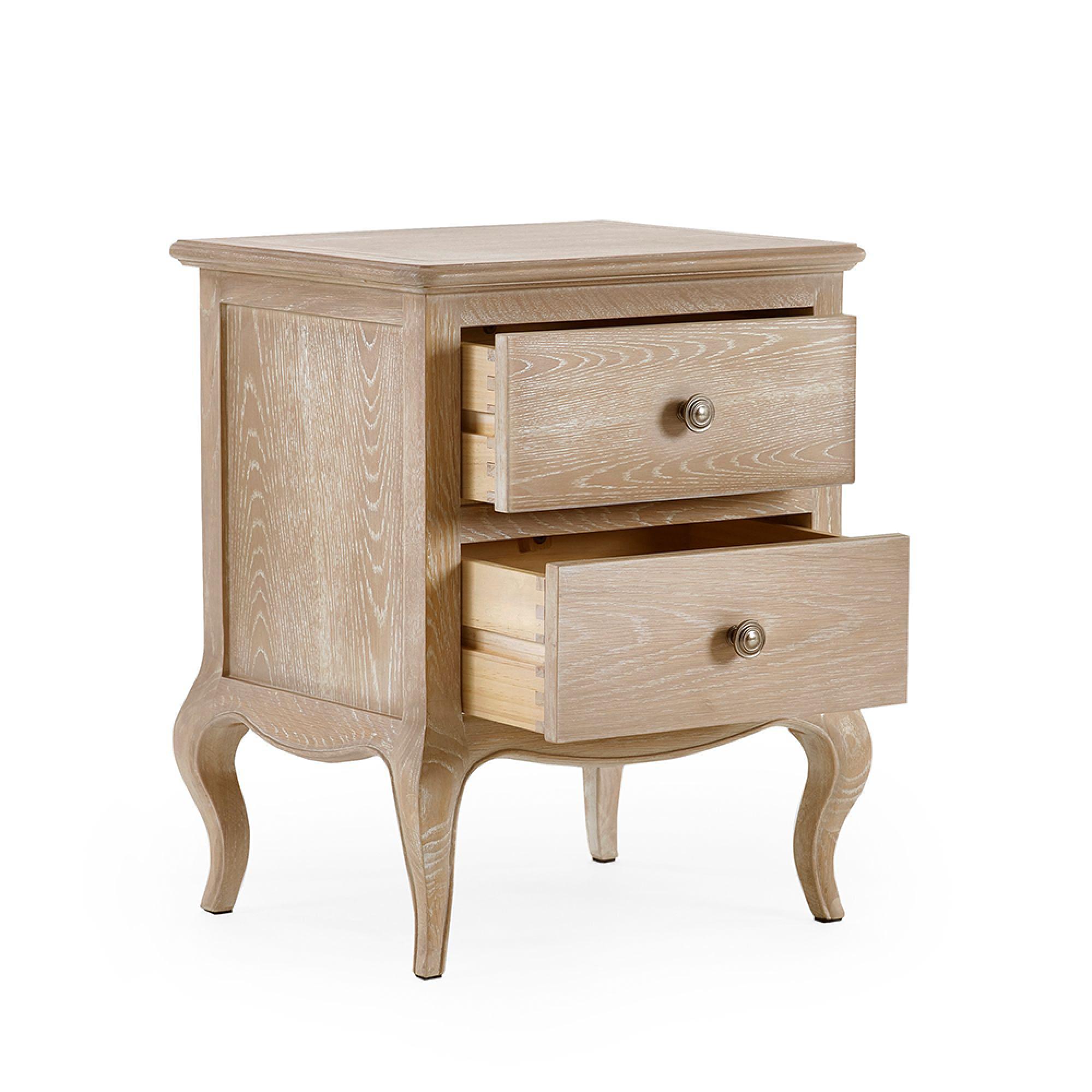 Camille Bedside Cabinet - 2 Drawer - French Style - Oak