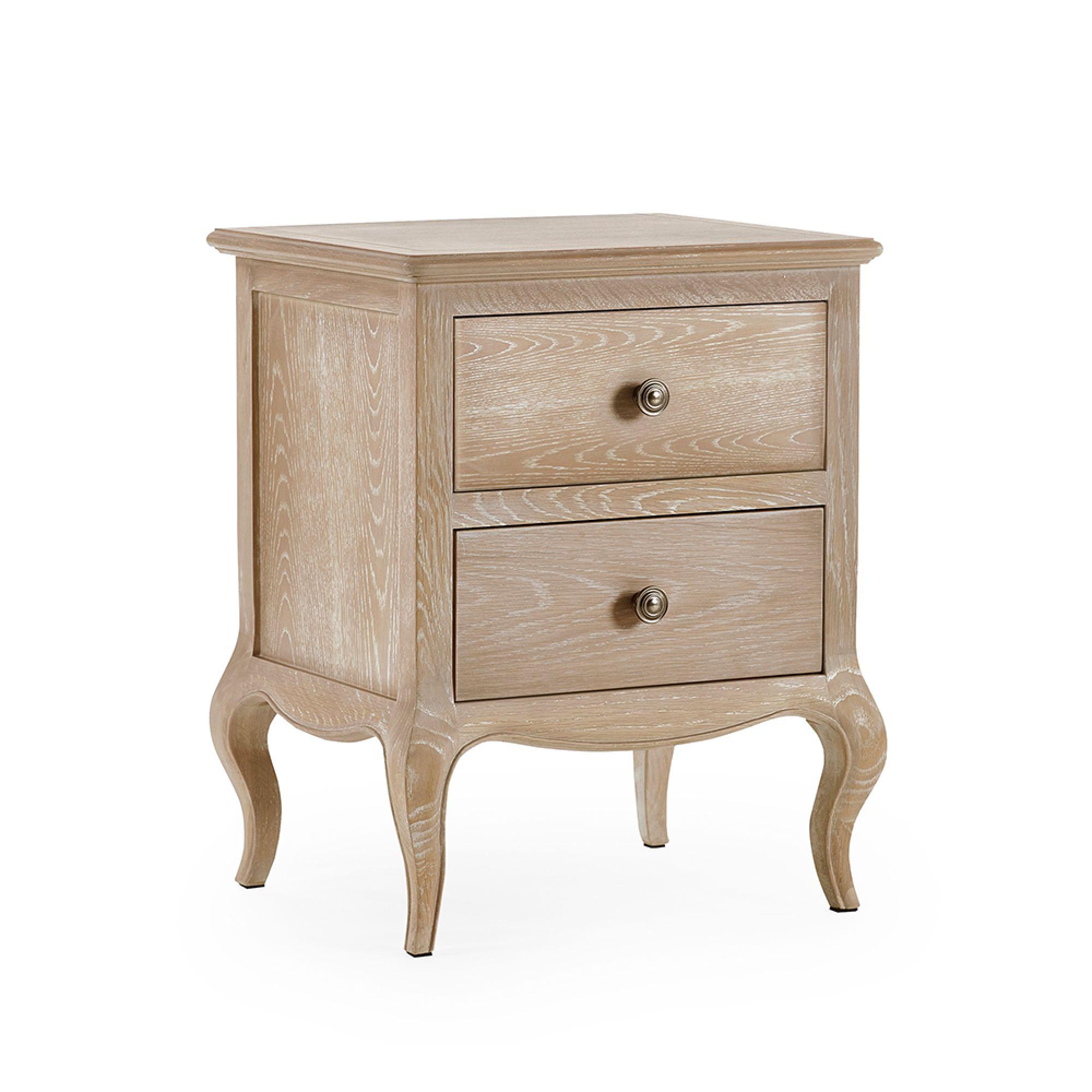 Camille Bedside Cabinet - 2 Drawer - French Style - Oak