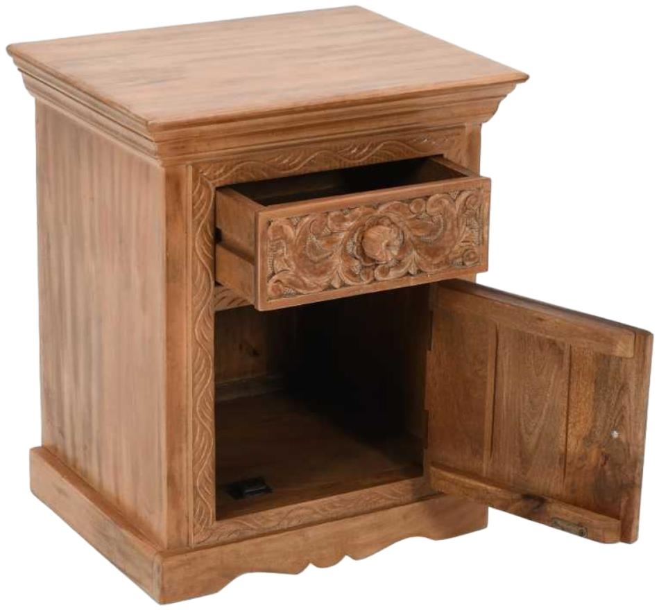Carved Mango Wood Bedside Table