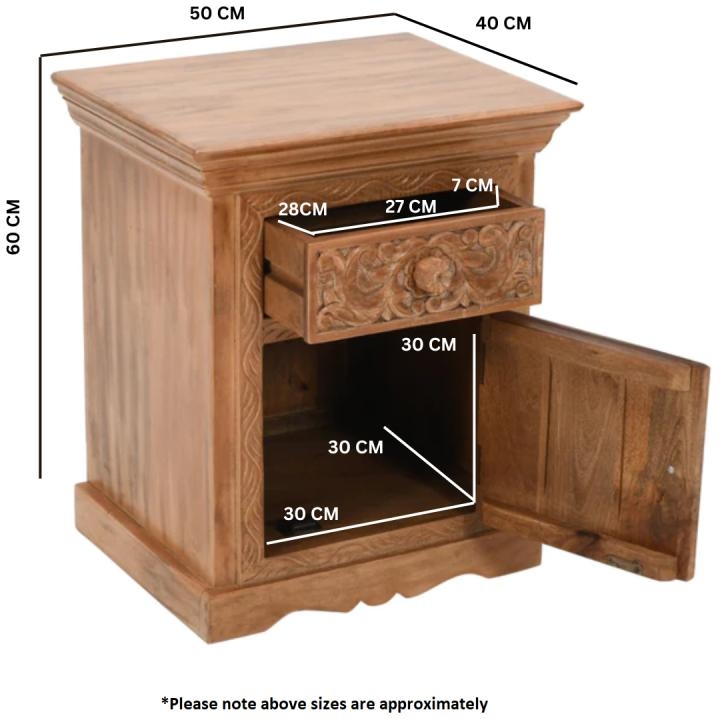 Carved Mango Wood Bedside Table