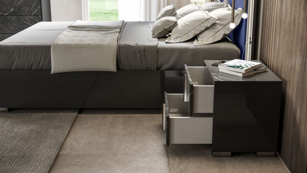 Carvelle Night Dark Grey 2 Drawer Bedside Cabinet