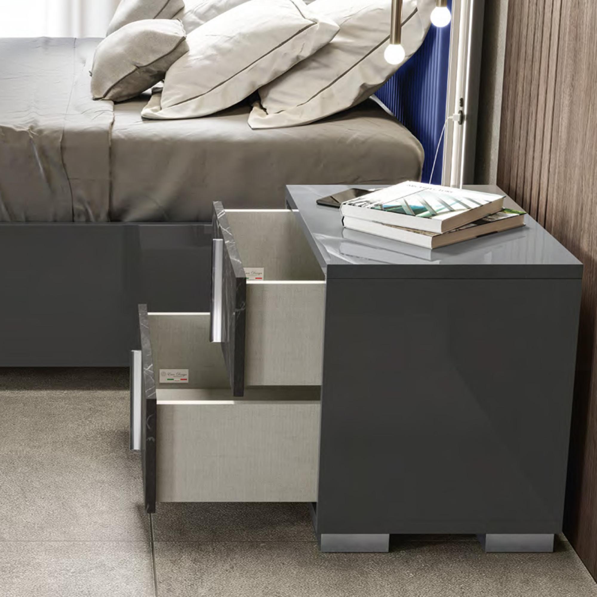 Carvelle Night Dark Grey 2 Drawer Bedside Cabinet