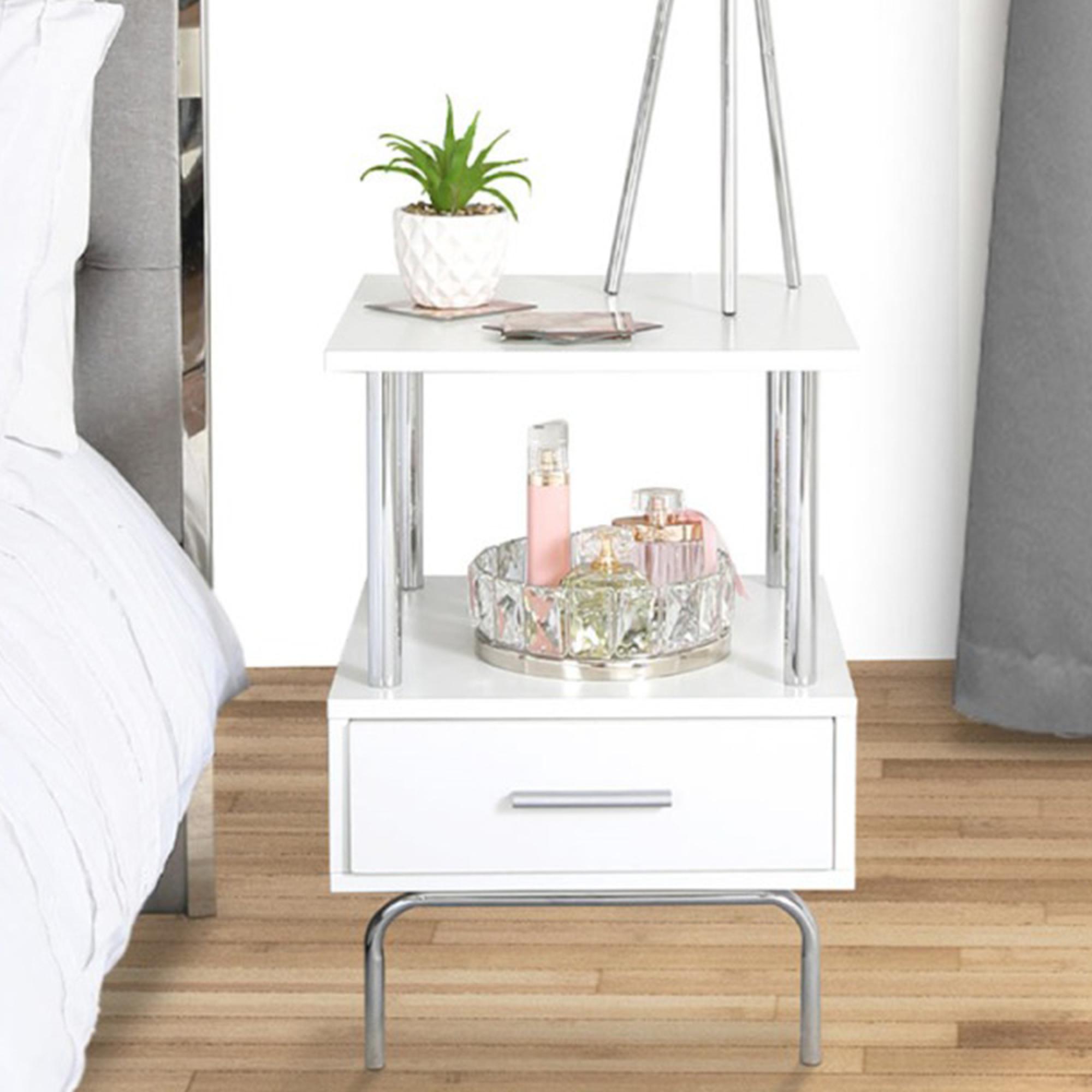 Charlotte Bedside Table - 1 Drawer - White
