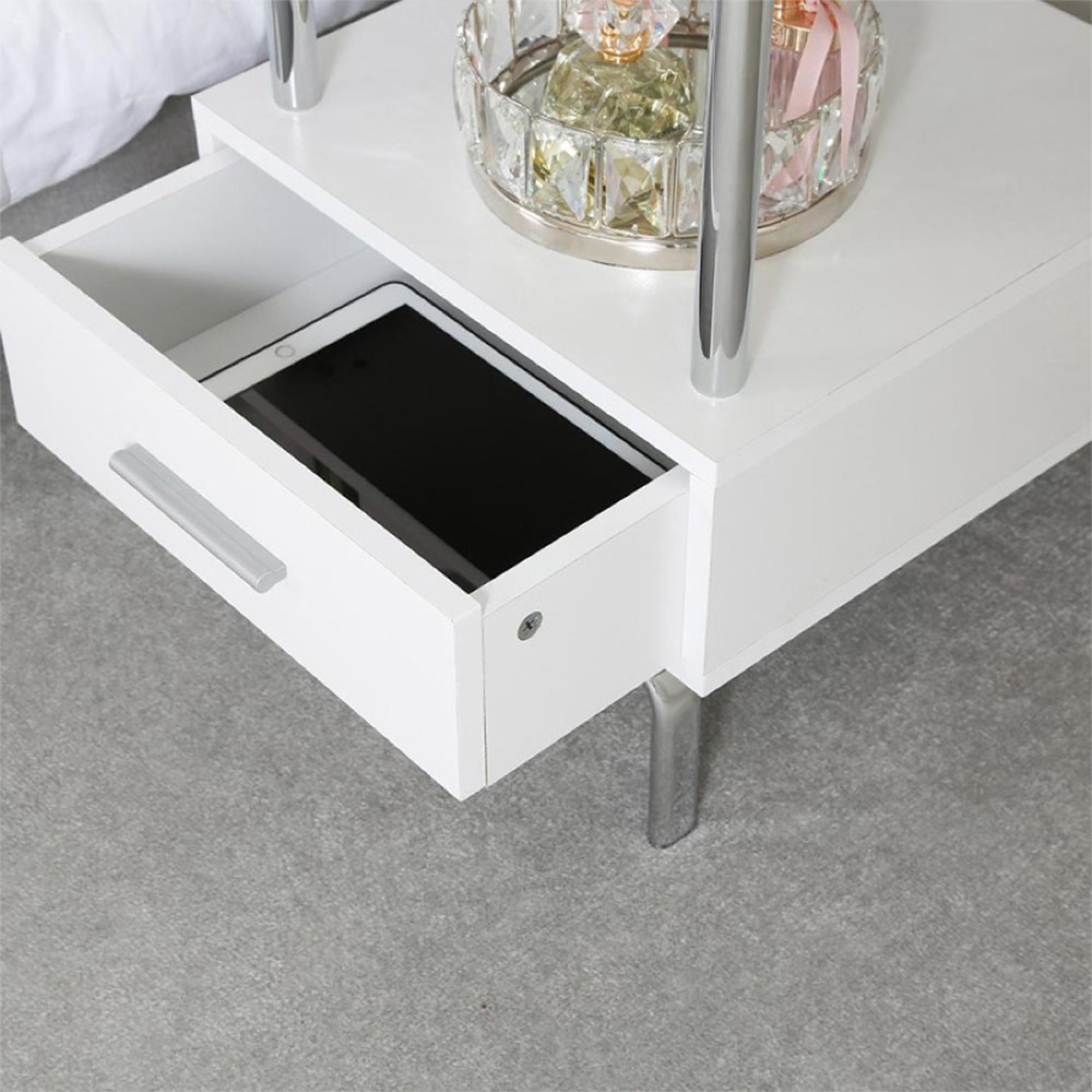 Charlotte Bedside Table - 1 Drawer - White