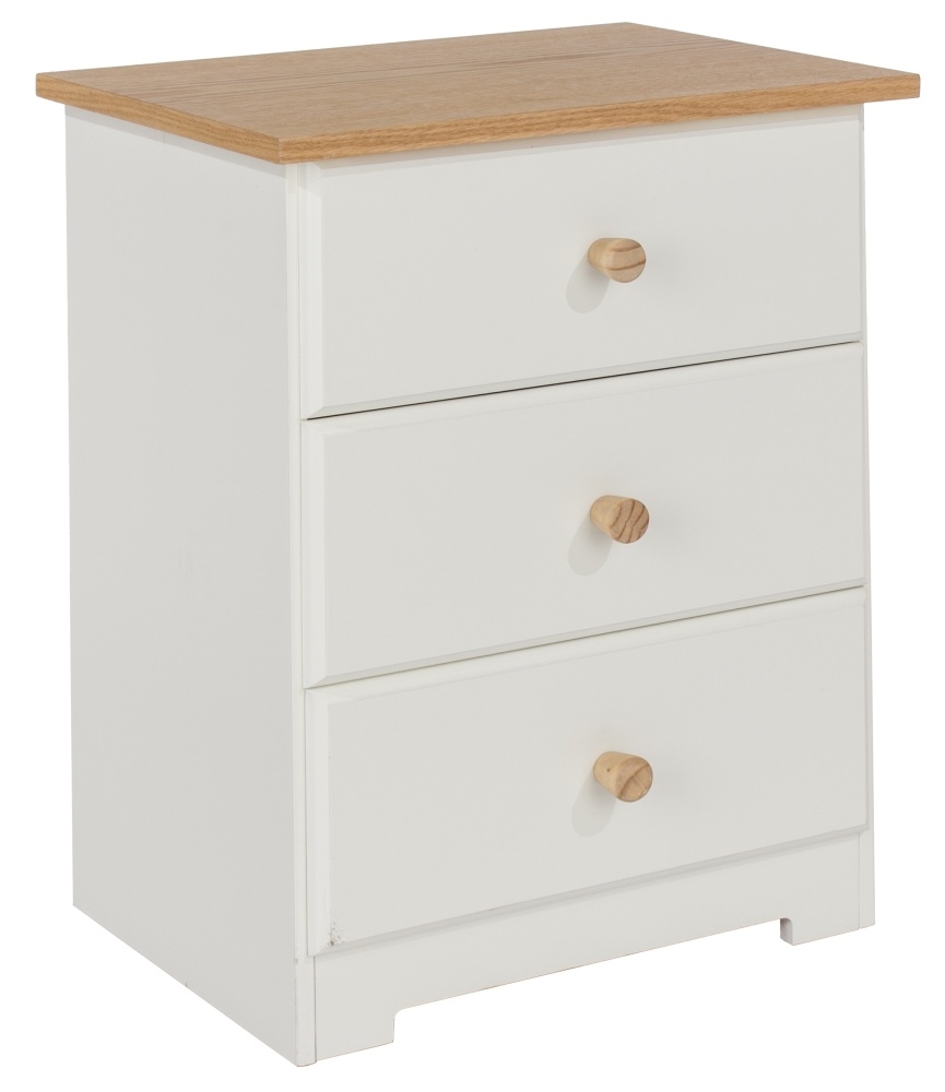 Colorado Bedside Cabinet - 3 Drawer - White
