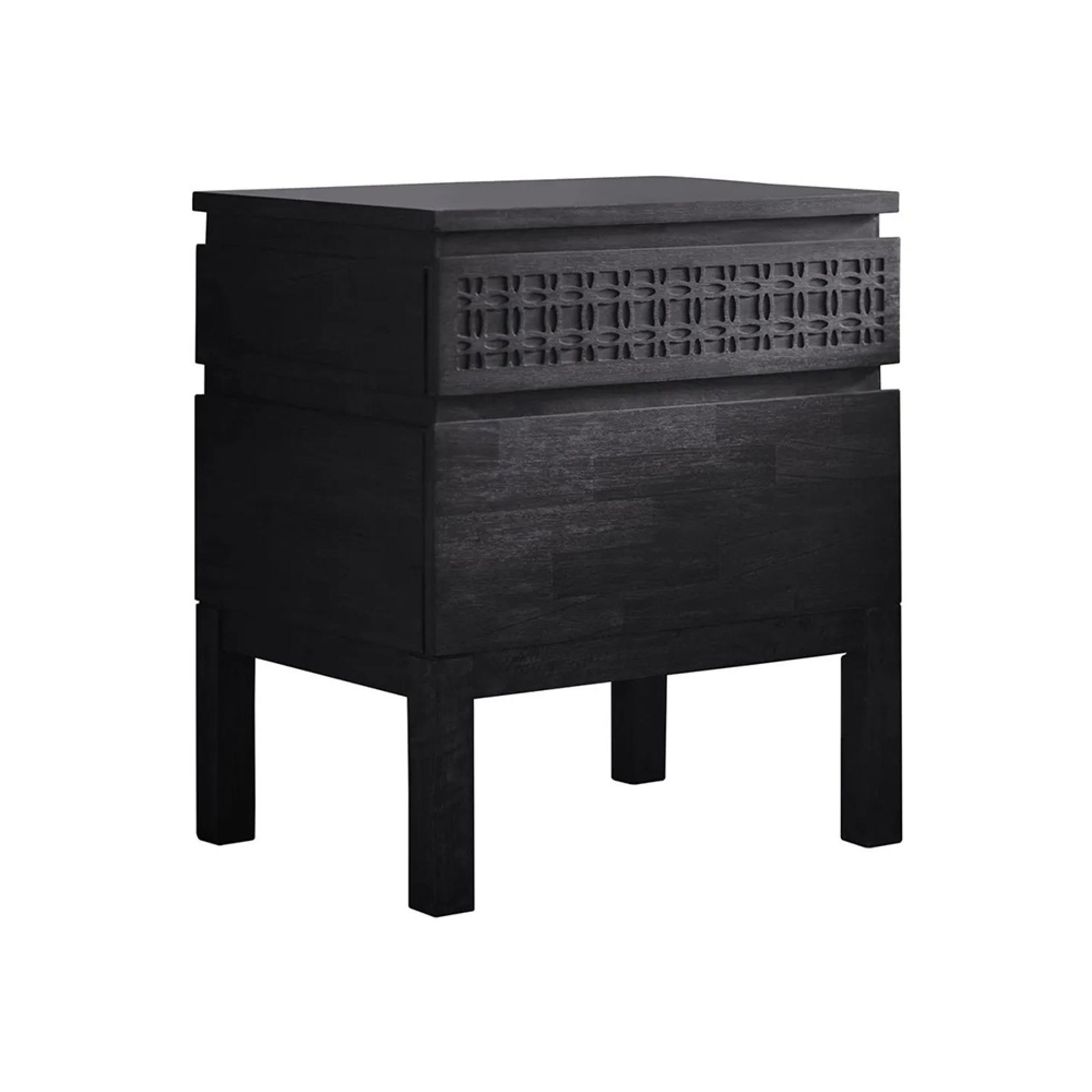 Clearance - Boho Boutique Black Wood 2 Drawer Bedside Cabinet - A248