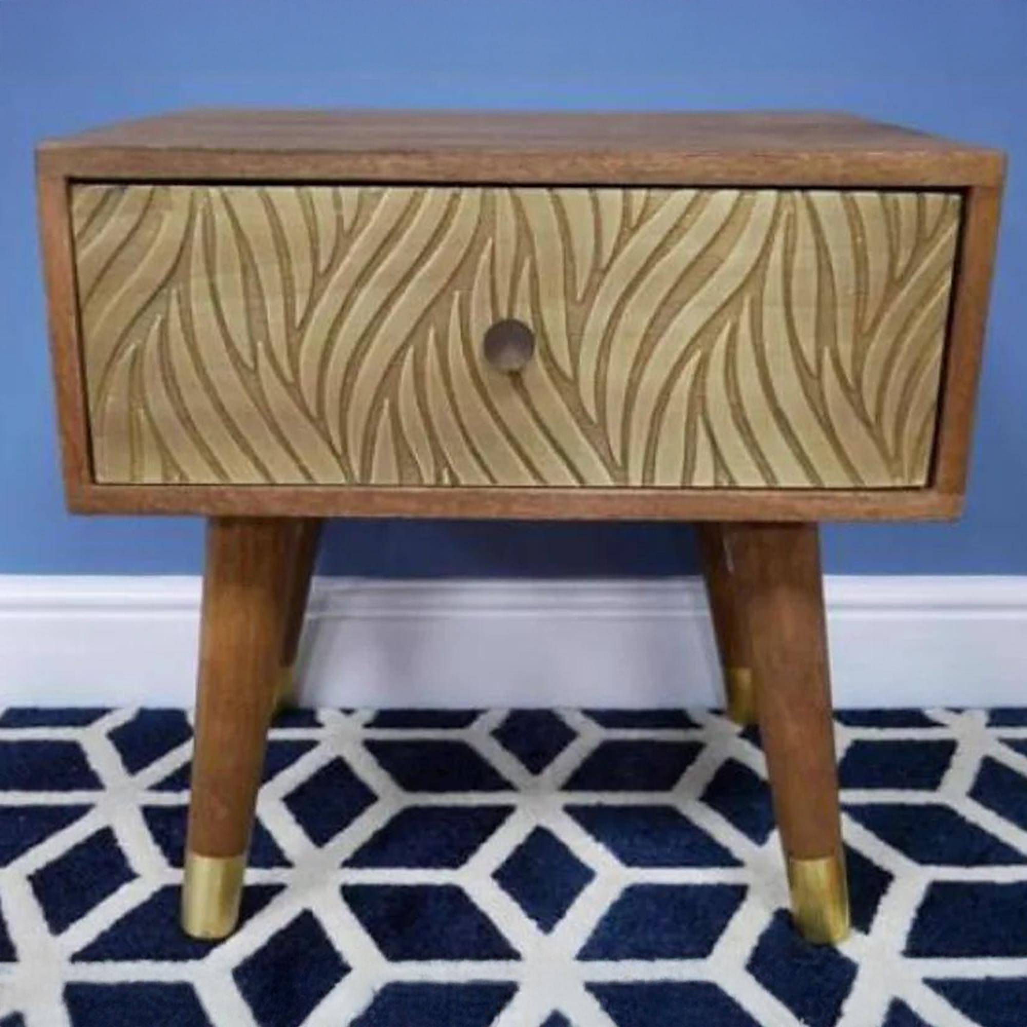 Clearance - Dutch Mango Wood and Brass Cladding Bedside Cabinet - A313
