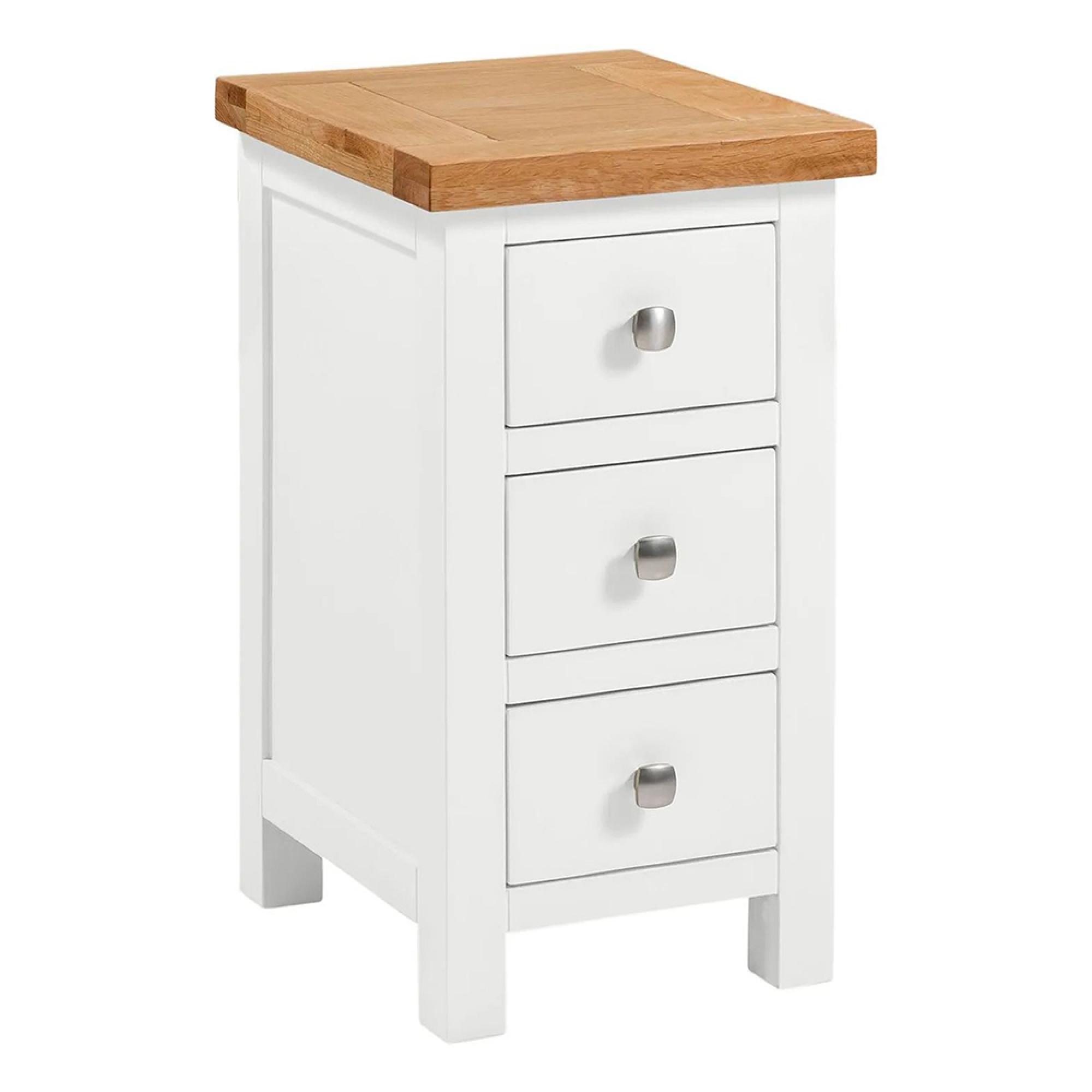Clearance - Lundy White Painted 3 Drawer Compact Bedside Cabinet - FSS16172