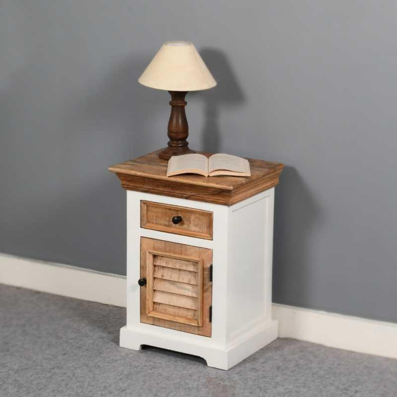 Coastal White and Wood 1 Drawer Bedside Cabinet