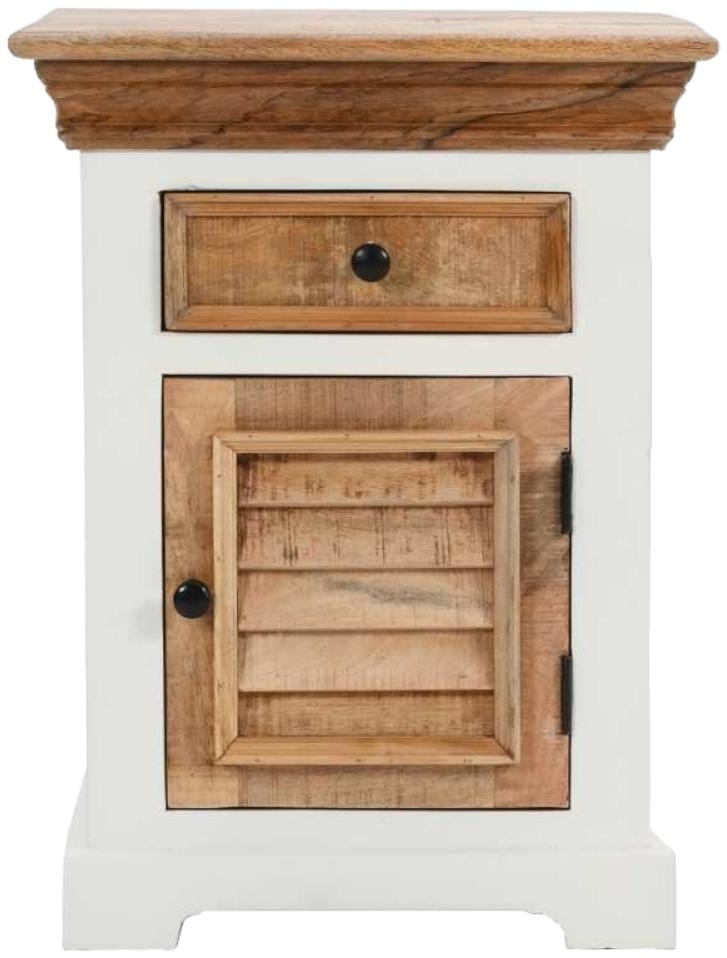 Coastal White and Wood 1 Drawer Bedside Cabinet