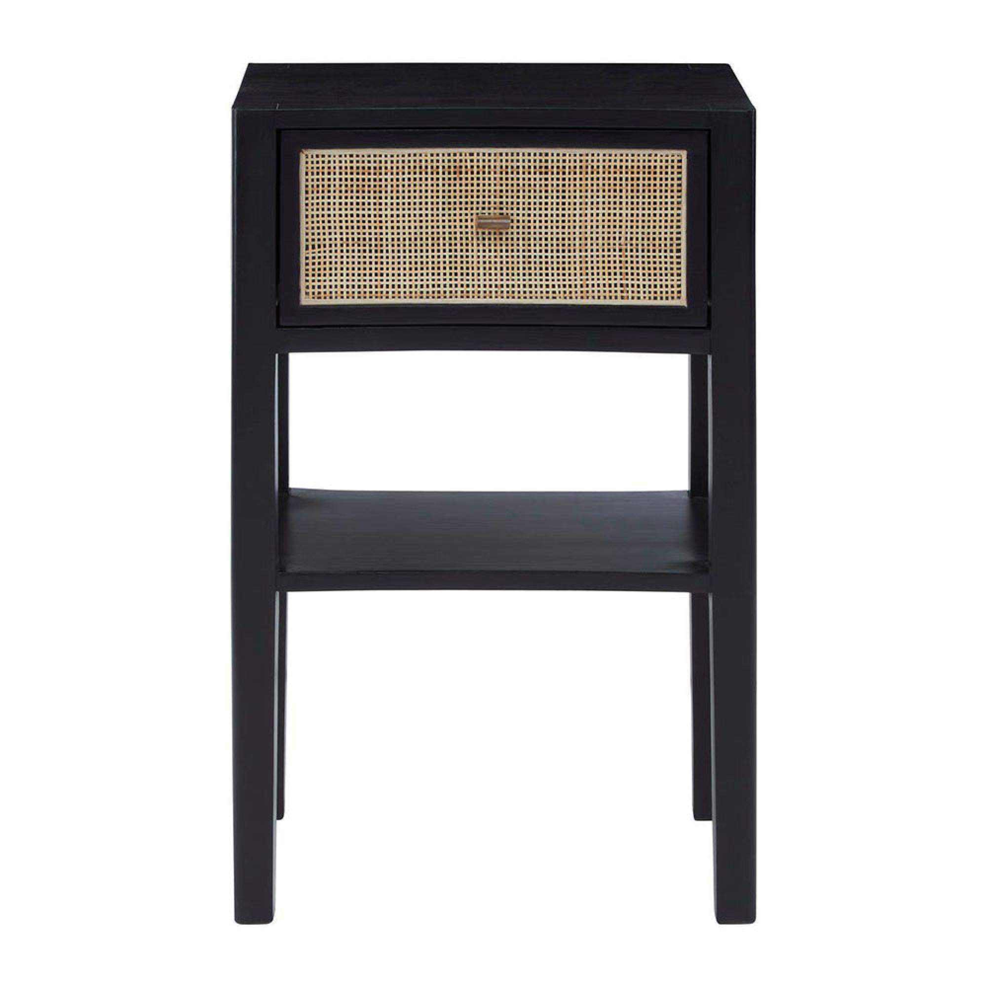 Corso Black Wood and rattan 1 Drawer Bedside Table