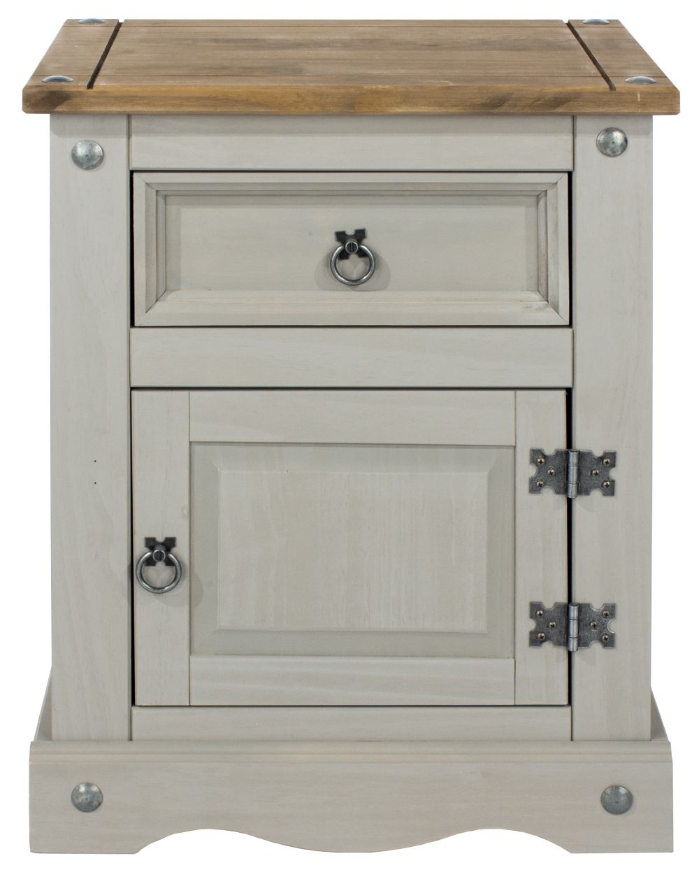 Corona Bedside Cabinet - 1 Door - 1 Drawer - Grey Mexican Pine