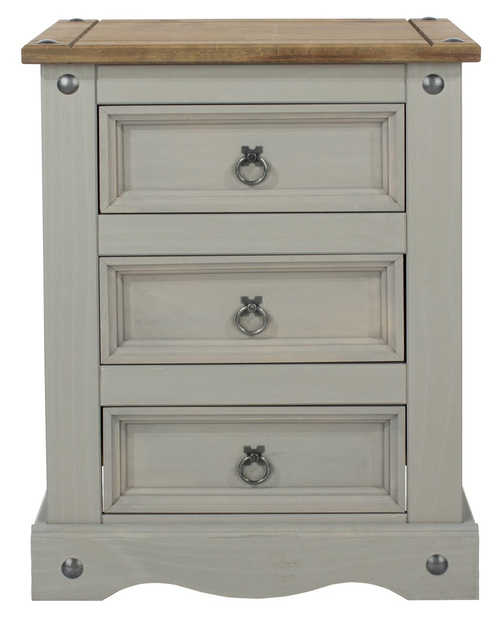 Corona Bedside Cabinet - 3 Drawer - Grey Mexican Pine