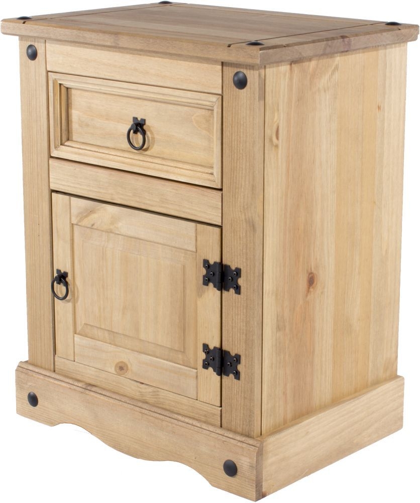 Corona Bedside Cabinet - 1 Door - 1 Drawer - Pine Mexican