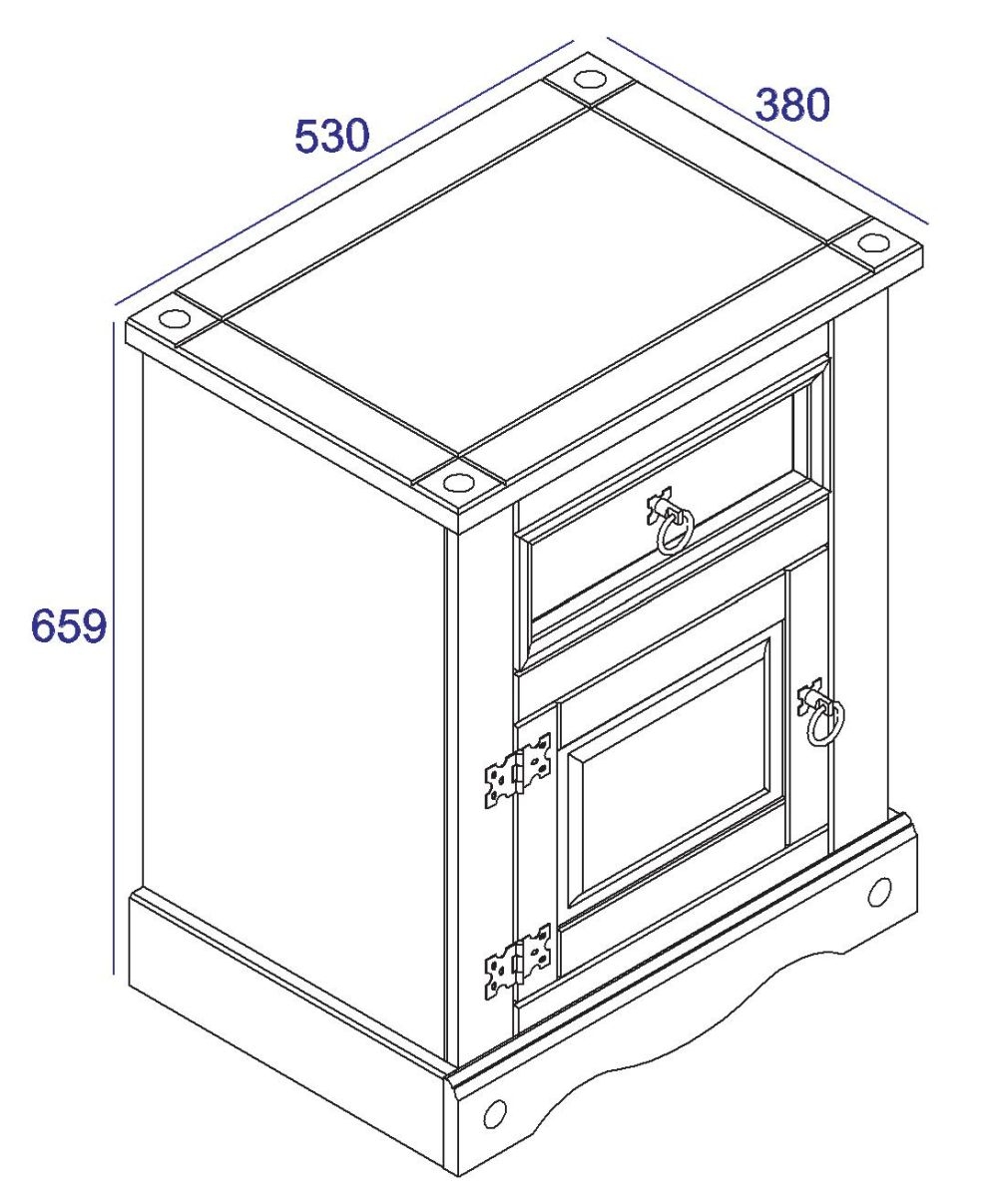 Corona Bedside Cabinet - 1 Door - 1 Drawer - Pine Mexican