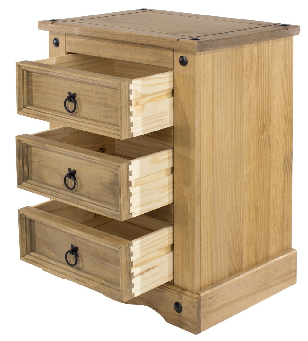 Corona Bedside Cabinet - 3 Drawer - Pine Mexican