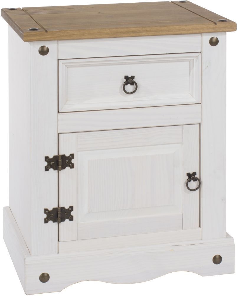 Corona Bedside Cabinet - 1 Door - 1 Drawer - White Mexican Pine