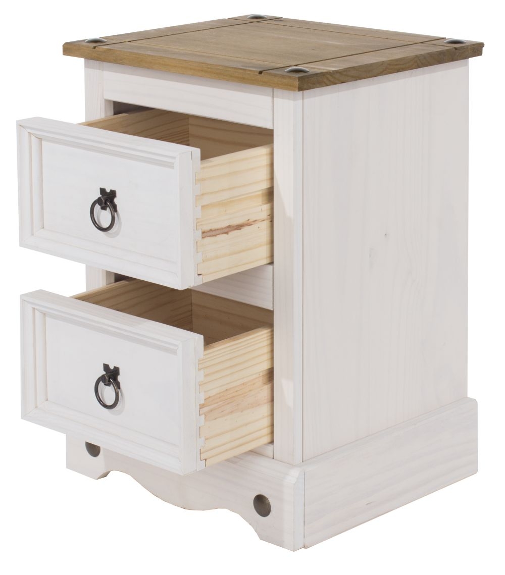 Corona Bedside Cabinet - 2 Drawer Petite - White Mexican Pine