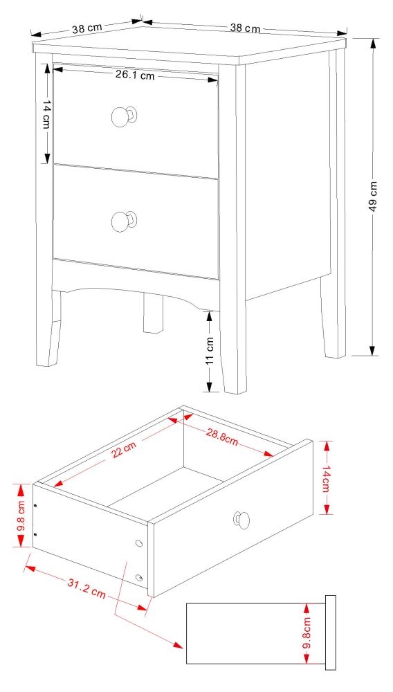 Como Bedside Cabinet - 2 Drawer Petite - Blue Painted