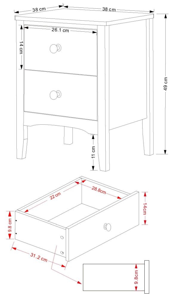 Como Bedside Cabinet - 2 Drawer Petite - White Painted