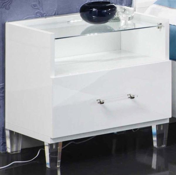 Cristal White Marble Italian 1 Drawer Bedside Cabinet