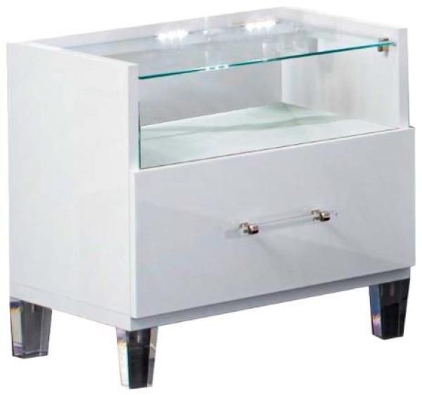 Cristal White Marble Italian 1 Drawer Bedside Cabinet