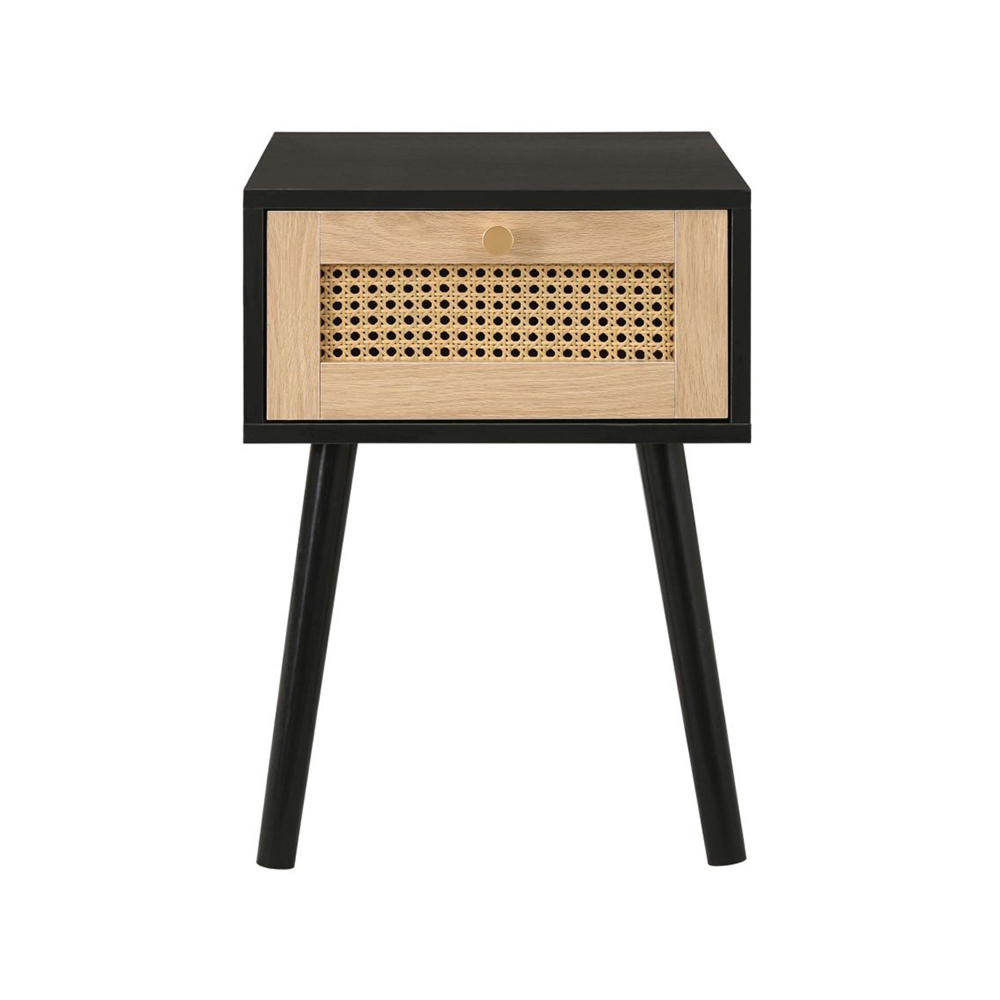 Croxley Bedside Table - 1 Drawer - Black and Rattan