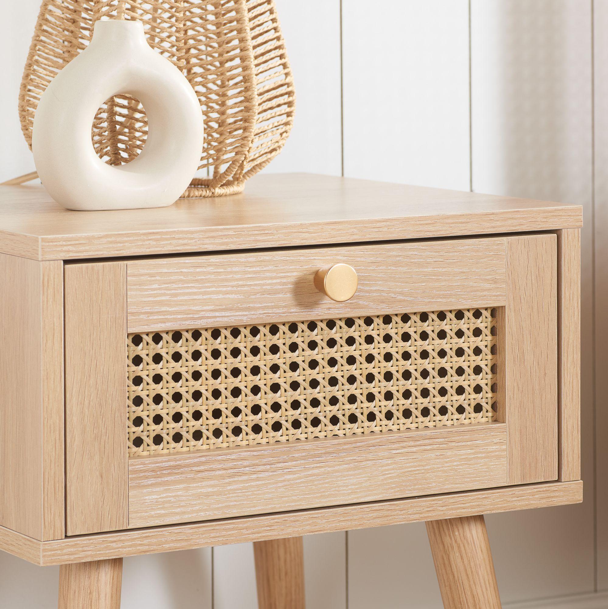 Croxley Bedside Table - 1 Drawer - Oak and Rattan