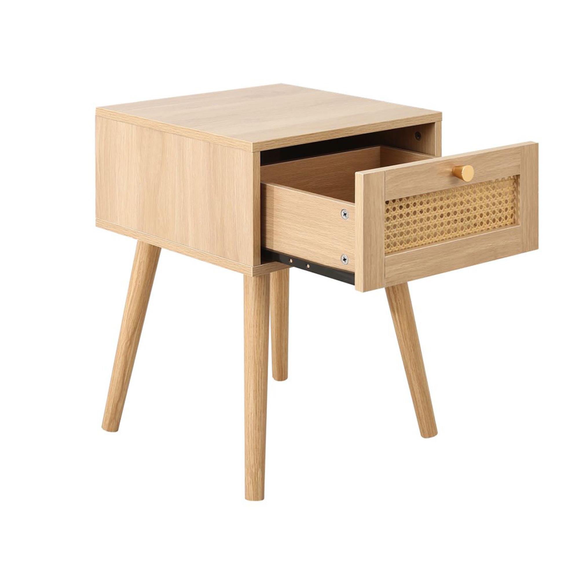 Croxley Bedside Table - 1 Drawer - Oak and Rattan