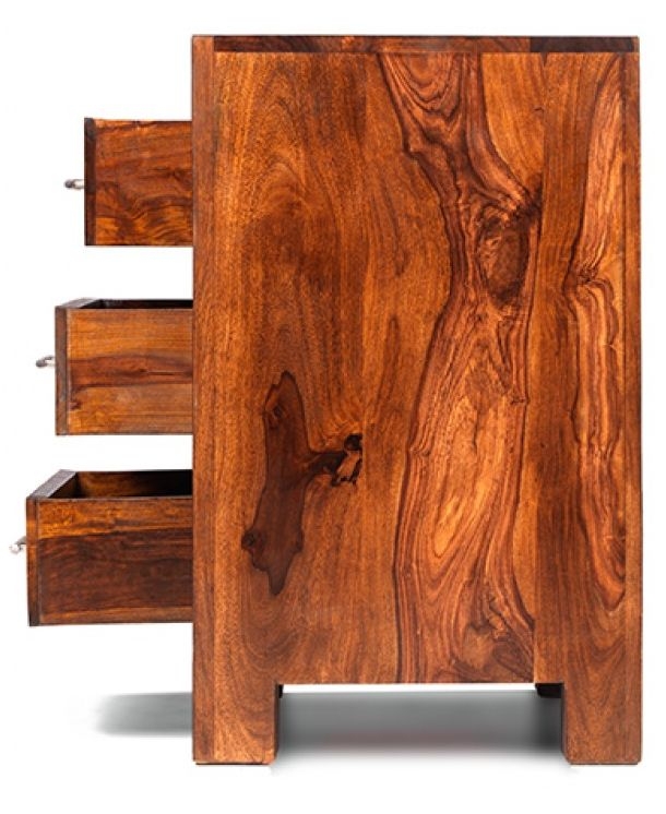 Cube Sheesham 3 Drawer Bedside Cabinet
