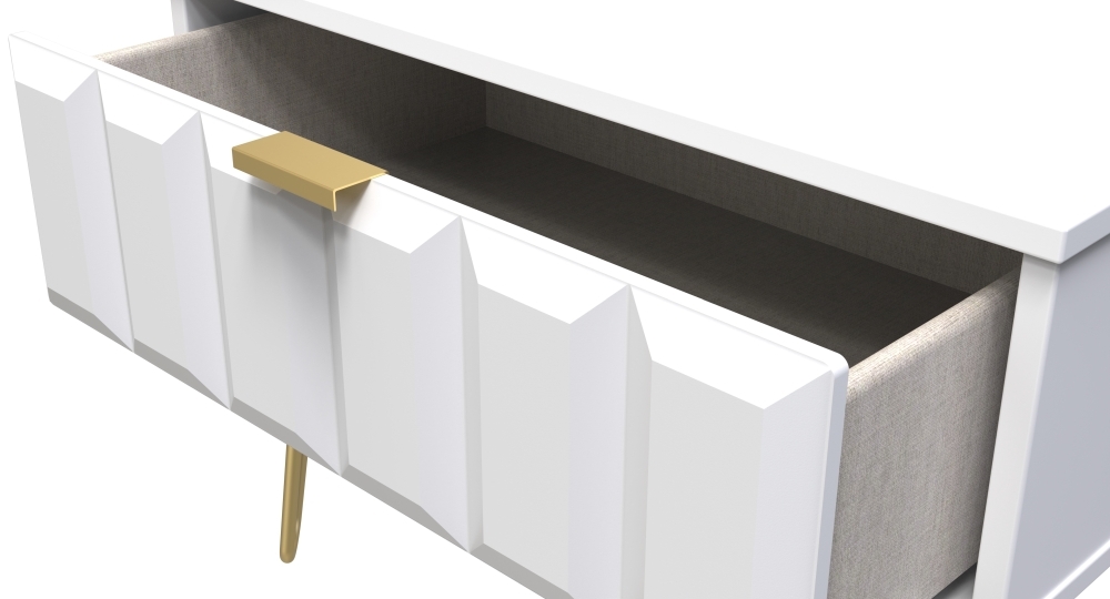 Cube Bedside Table - 1 Drawer - Wide - with Gold Hairpin Legs - White